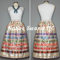 Beige Embroidered Floral Overlay Satin Ribbon Skirt