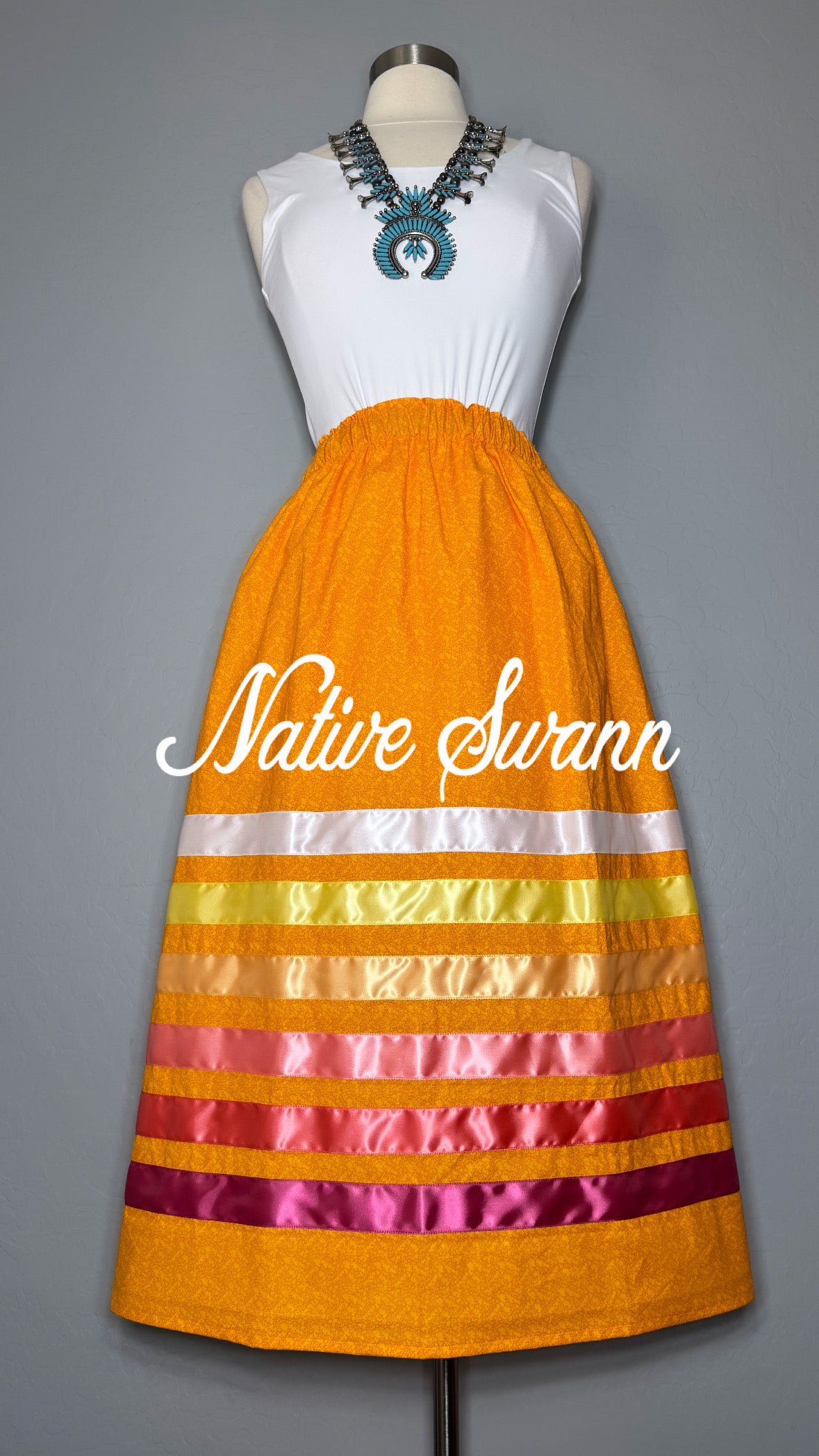 Orange Sunburst Cotton Ribbon Skirt