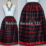 Black+Red Florals Overlay Satin Ribbon Skirt