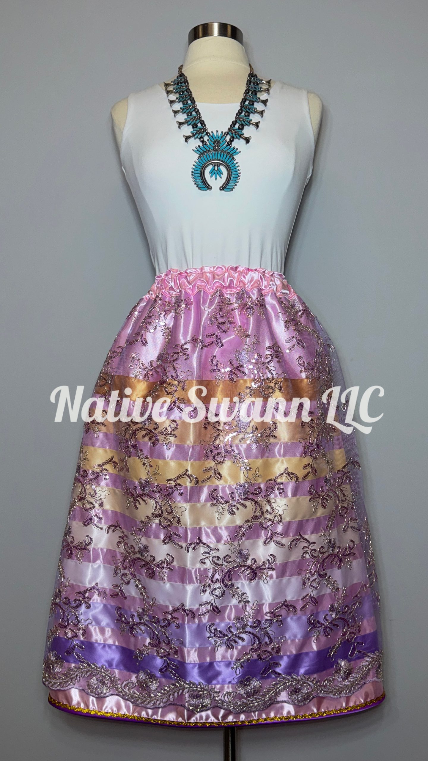 Lt. Pink Princess Florals Overlay Satin Ribbon Skirt