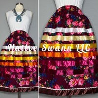 Burgundy Floral Cotton Ribbon Skirt w/ Pockets