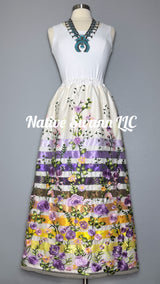 Lavender Emb. Floral Long Overlay Satin Ribbon Skirt