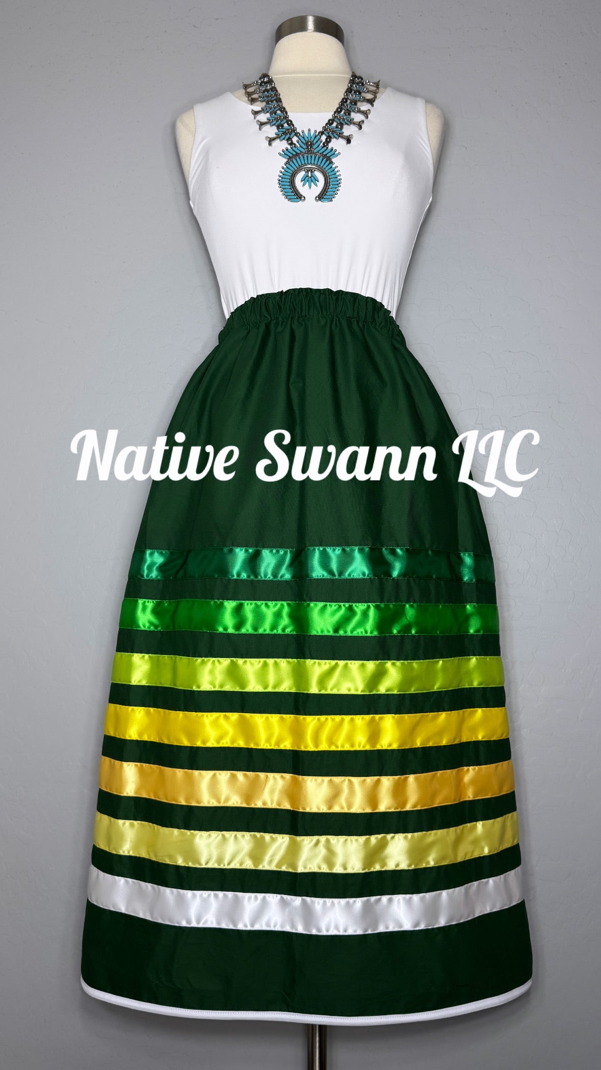 Hunter Green Solid Cotton Ribbon Skirt w/ Pockets