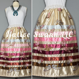 Beige+Pink Dragonflies Overlay Satin Ribbon Skirt