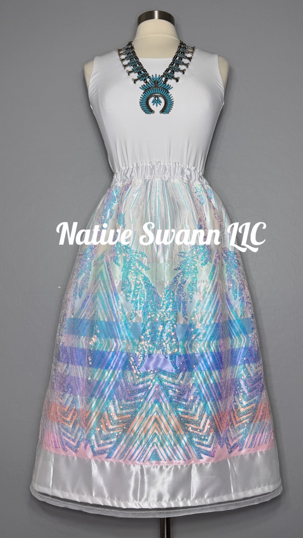 Icy Sequins Overlay Satin Ribbon Skirt