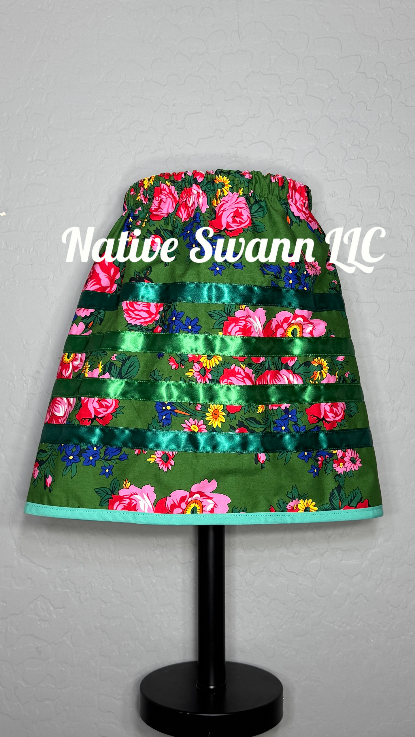 Green Floral Cotton Ribbon Skirt
