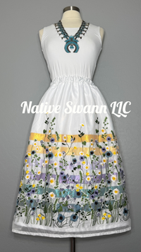 Spring Emb Floral Overlay Satin Ribbon Skirt