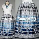 Blues Emb. Floral Overlay Satin Ribbon Skirt