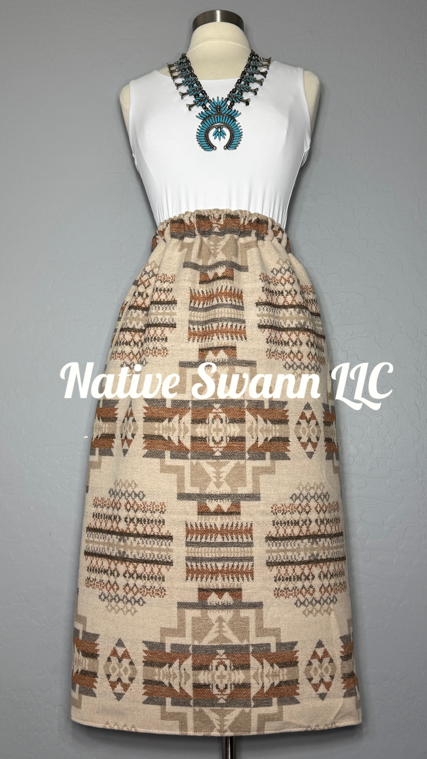Beige Native Design Wool Skirt