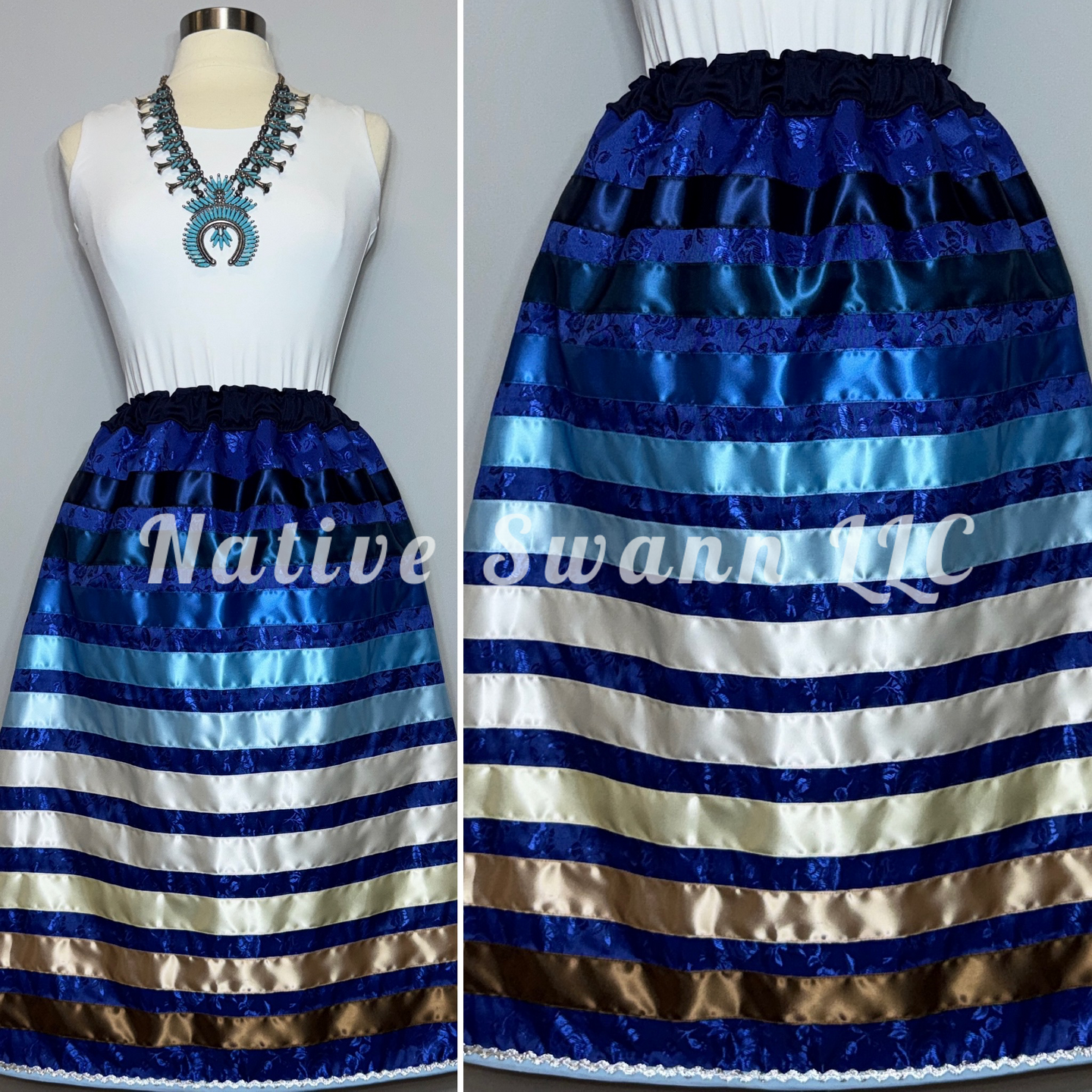 Royal Blue Rose Satin Ribbon Skirt