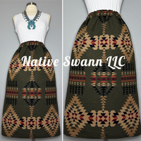 Forest Green Native Design Wool Skirt