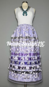 Long Lavender 3D Floral Overlay Satin Ribbon Skirt