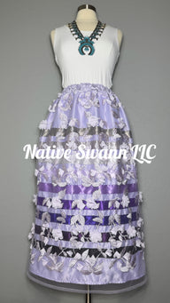 Long Lavender 3D Floral Overlay Satin Ribbon Skirt