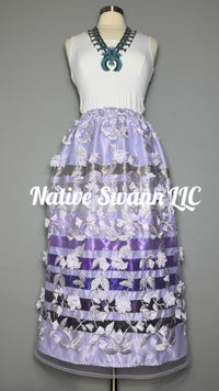 Long Lavender 3D Floral Overlay Satin Ribbon Skirt