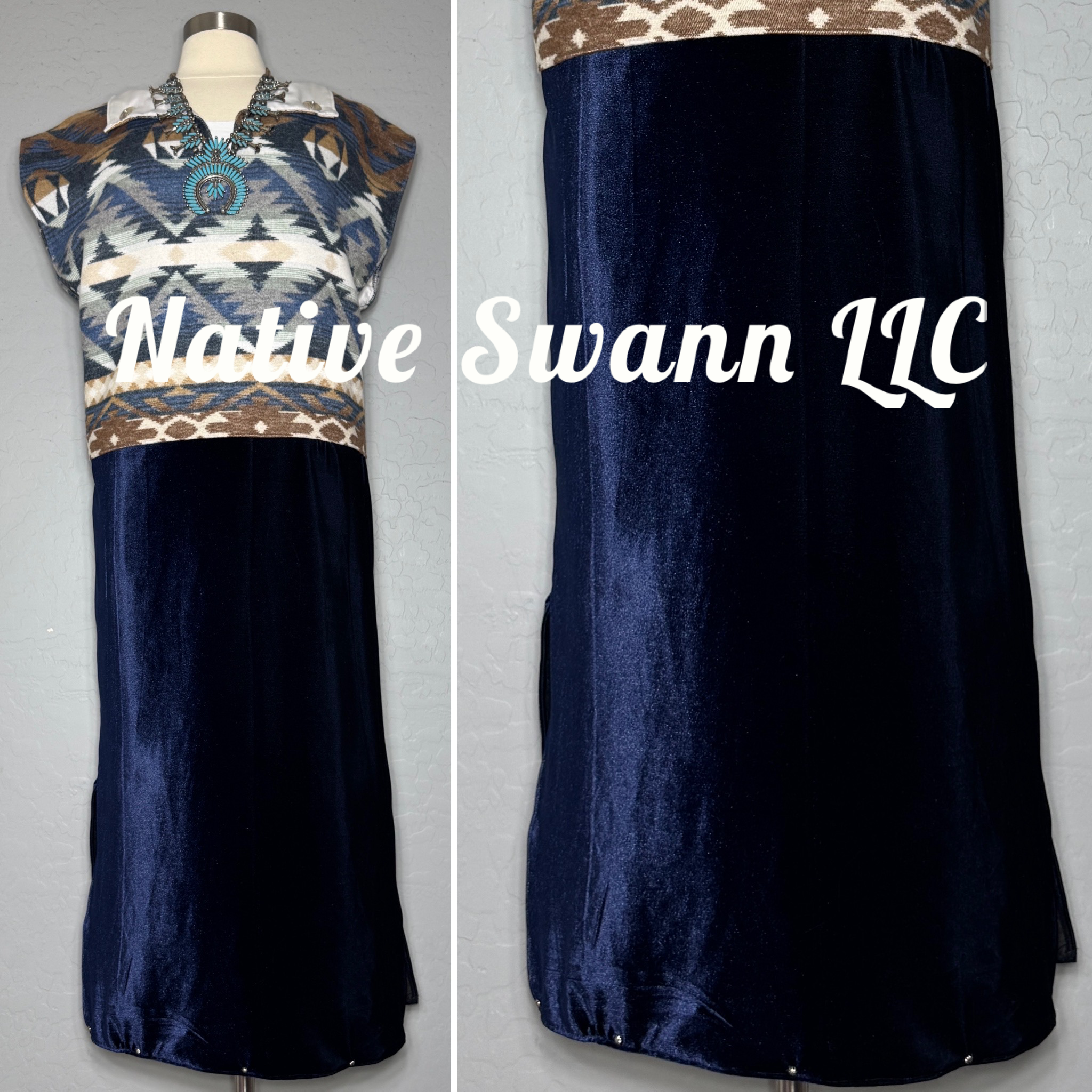 Navy Blue + Brown Wool Velvet Rug Dress Design