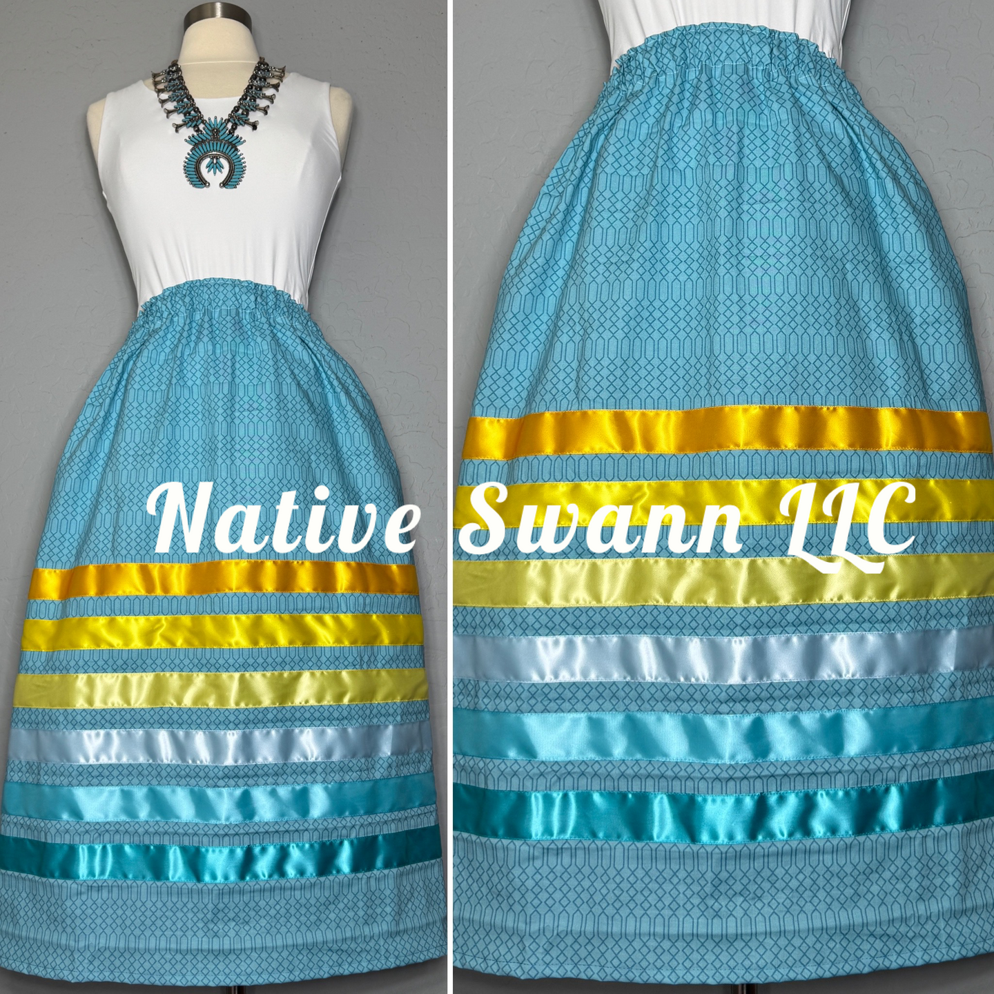 SG5- Blue Cotton Ribbon Skirt w/ Pockets