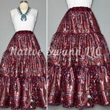 Burgundy + Cinderella Blue Embroidered Floral 3 Tier Overlay Satin Ribbon Skirt