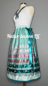 Mint Green Embroidered Florals Overlay Satin Ribbon Skirt w/ Bows on Sides
