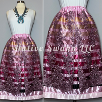 Mauve Floral Overlay Satin Ribbon Skirt (Opened Front)