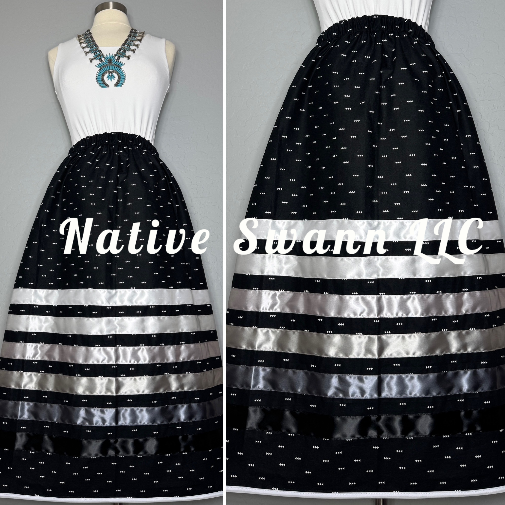 Arrows Black Cotton Ribbon Skirt w/ Pockets