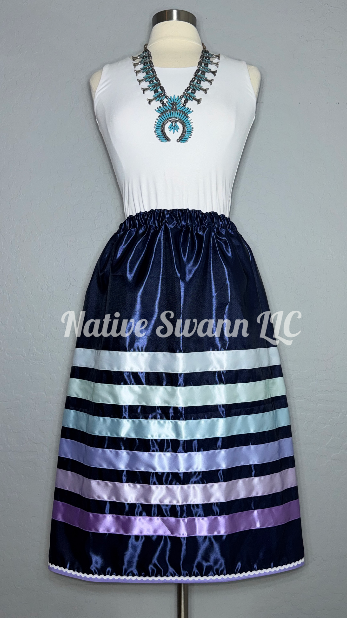 Navy Blue Satin Ribbon Skirt w/ Pockets