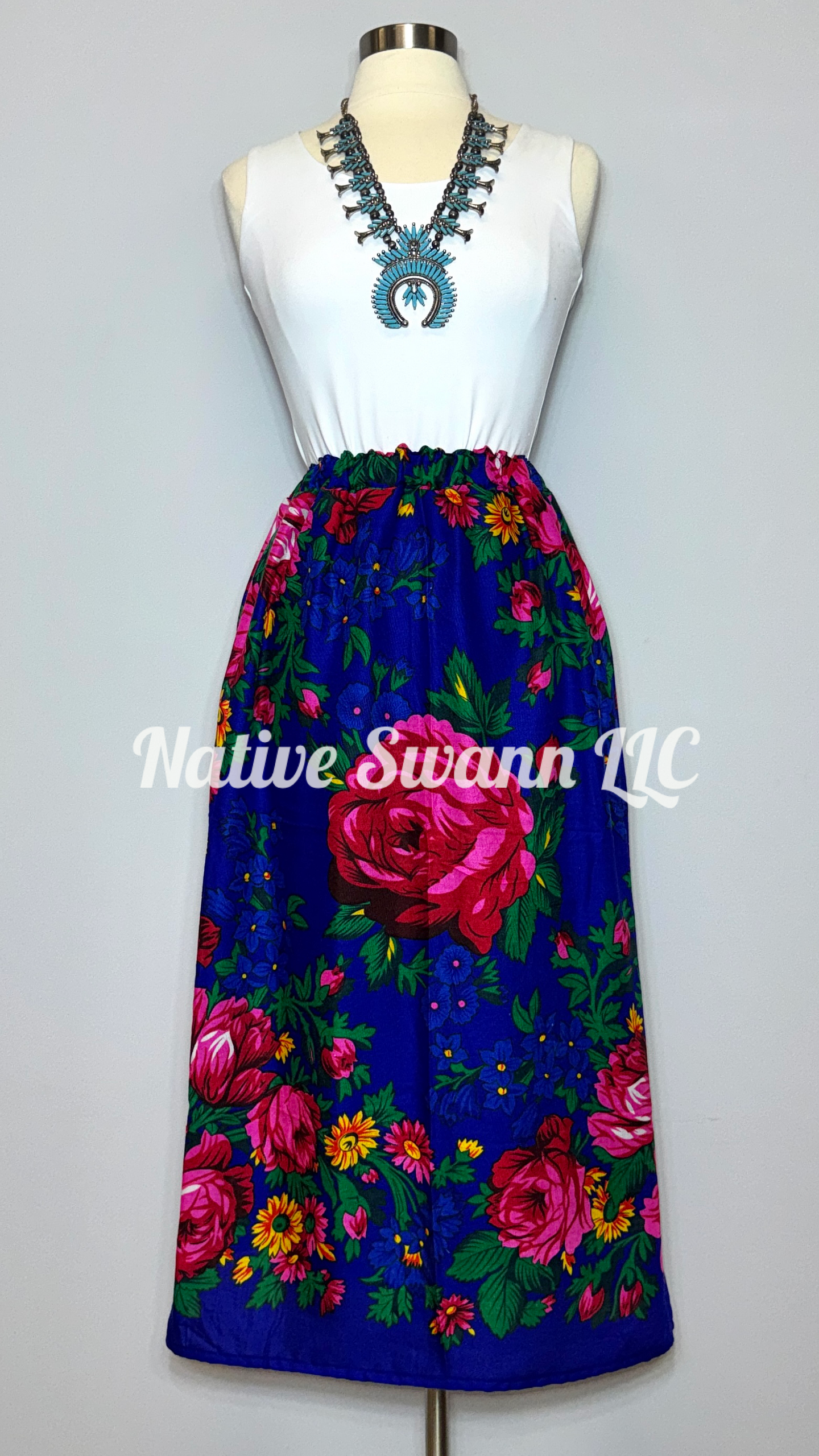 Royal Blue Granny Floral Scarf w/ Pockets & Liner