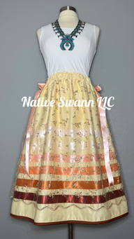 Lt. Yellow Embroidered Floral Overlay Satin Ribbon Skirt w/ Bows on both sides