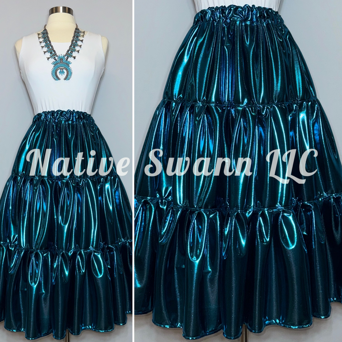 Bright Teal 3 Tier Lamé Skirt