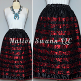 Black+Black+Red Floral Overlay Satin Ribbon Skirt