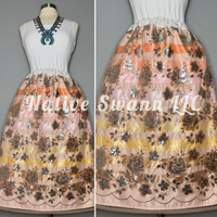 Peach-Pink Sequins Floral Overlay Satin Ribbon Skirt