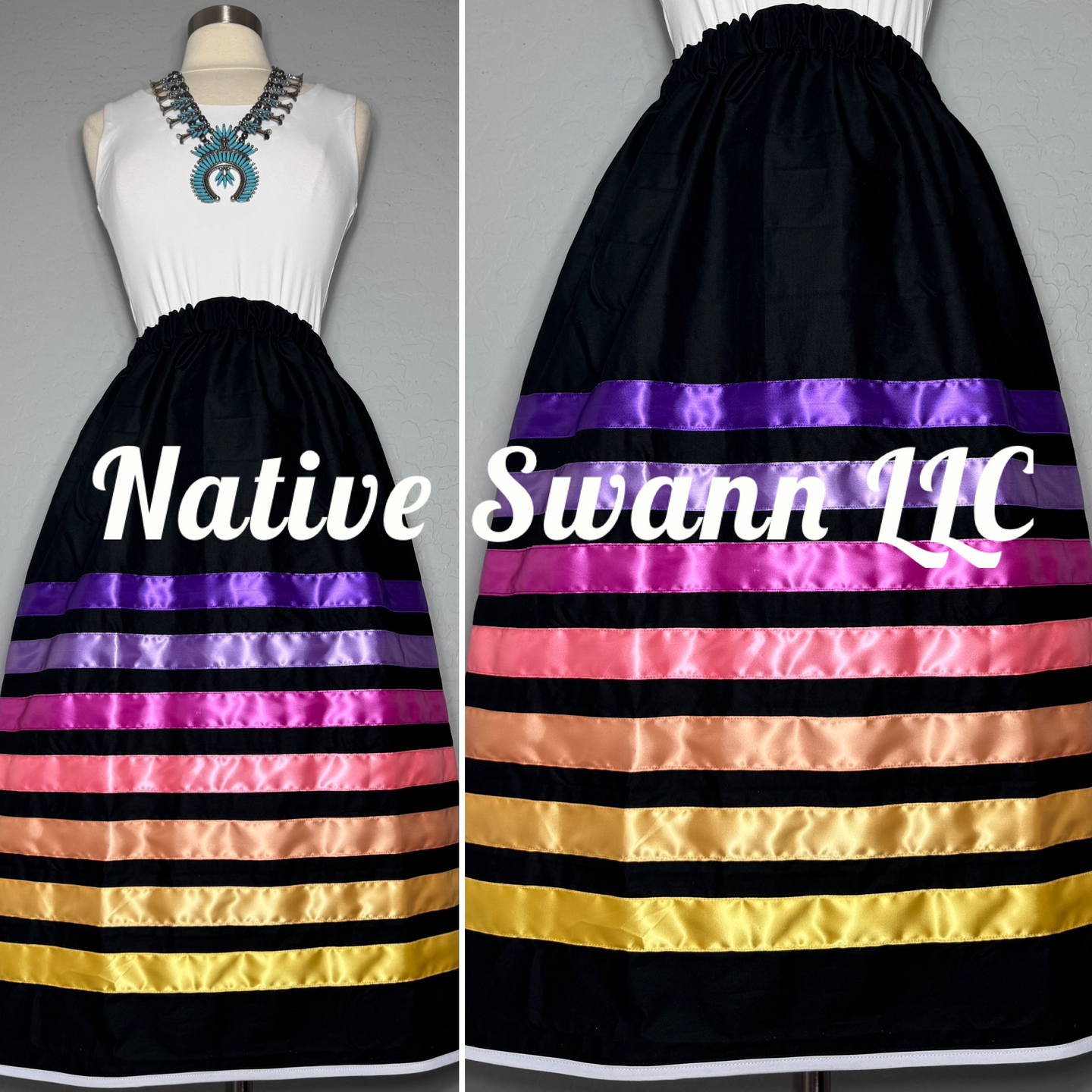 Black Solid Cotton Ribbon Skirt w/ pockets
