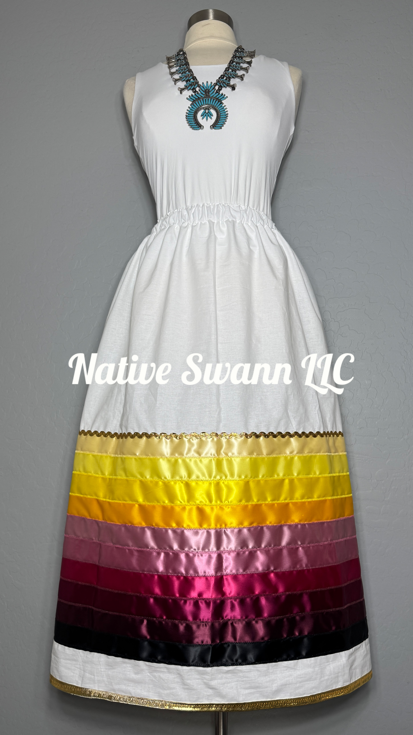White Solid Cotton Ribbon Skirt w/ Pockets