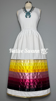 White Solid Cotton Ribbon Skirt w/ Pockets