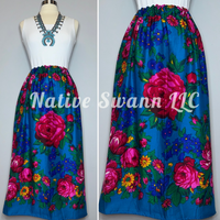 Turquoise Granny Floral Scarf Skirt w/ Pockets & Liner