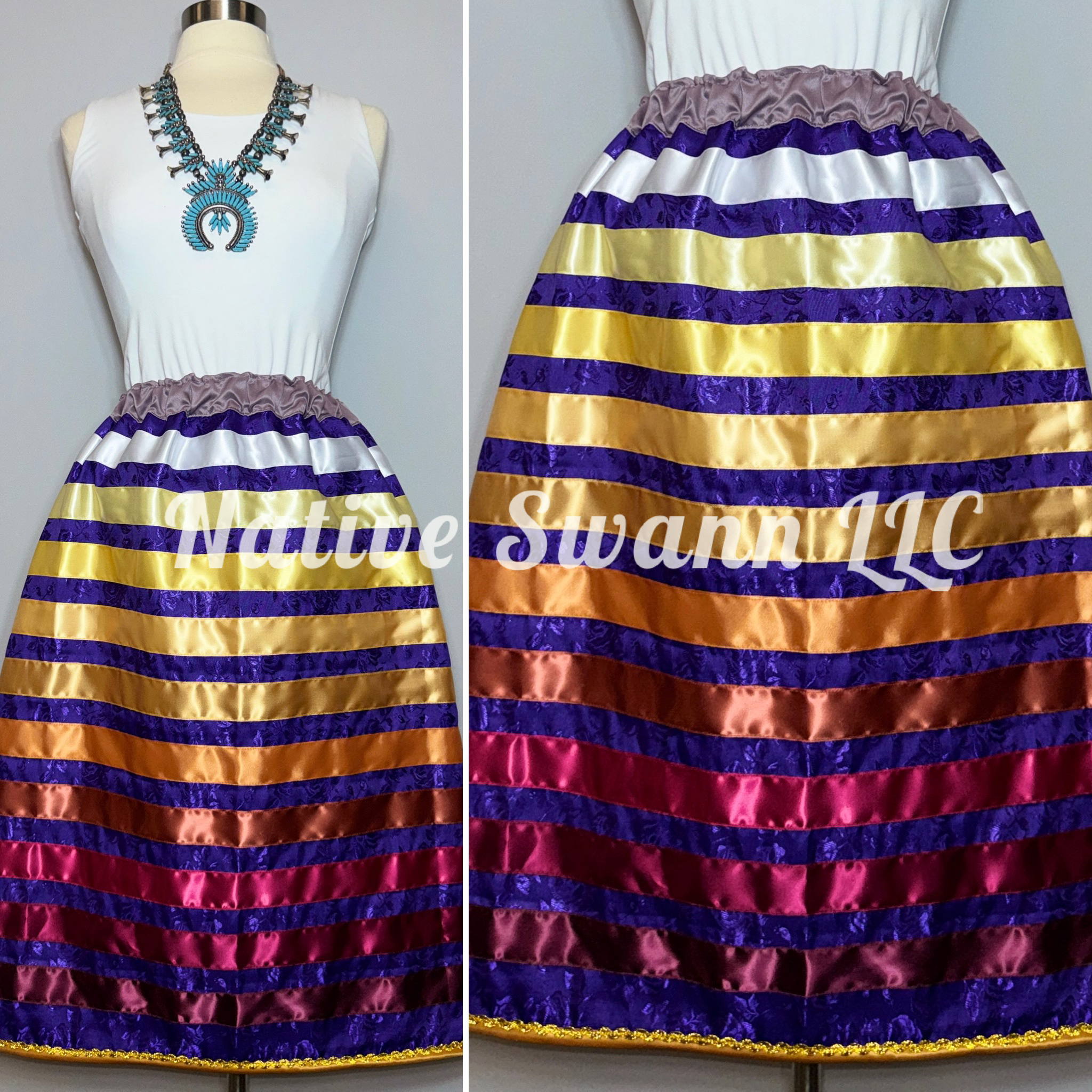 Purple Roses Satin Ribbon Skirt w/ Pockets