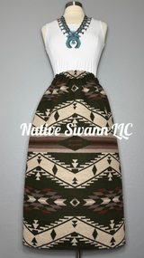 Hunter Green Native Design Wool Skirt