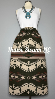 Hunter Green Native Design Wool Skirt