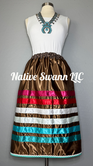 Brown Satin Ribbon Skirt w/ Pockets