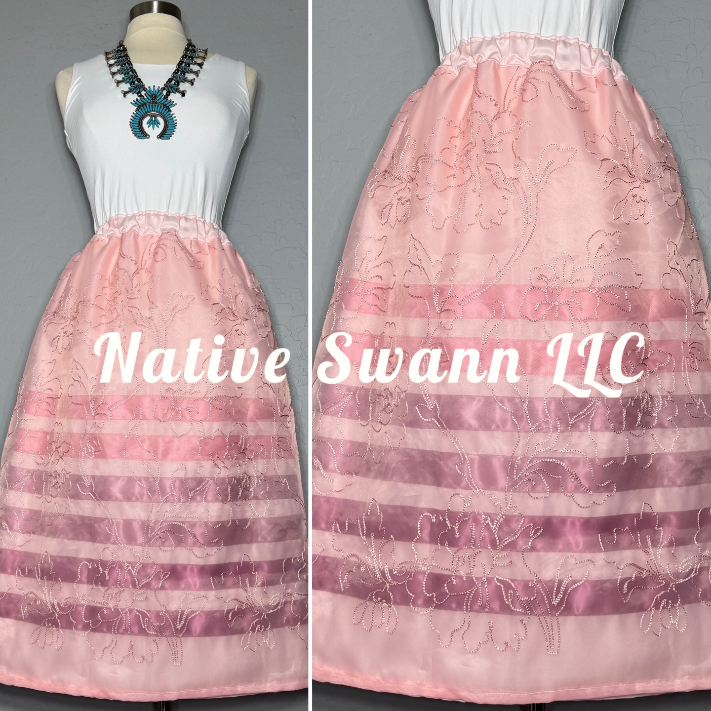 Lt. Pink Floral Overlay Satin Ribbon Skirt