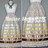 Beige-Brown Florals Cotton Ribbon Skirt w/ Pockets