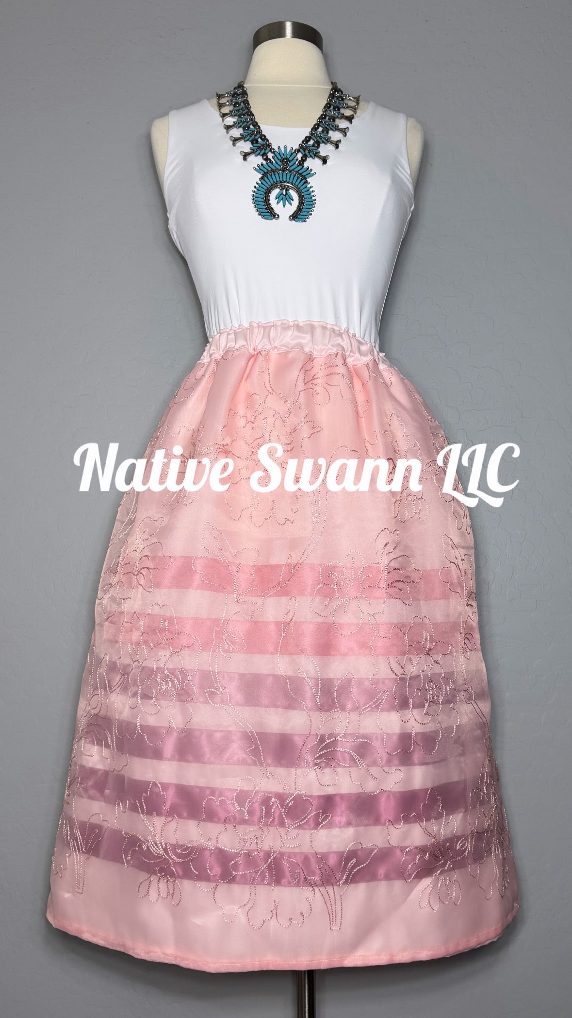 Lt. Pink Floral Overlay Satin Ribbon Skirt