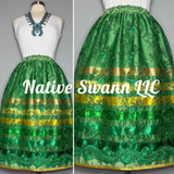 Green Floral Overlay Satin Ribbon Skirt