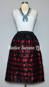 Black+Black+Red Floral Overlay Satin Ribbon Skirt