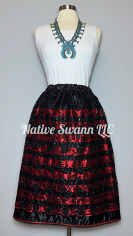 Black+Black+Red Floral Overlay Satin Ribbon Skirt