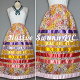 Fresh Floral Prints Cotton Ribbon Skirt w/ Pockets