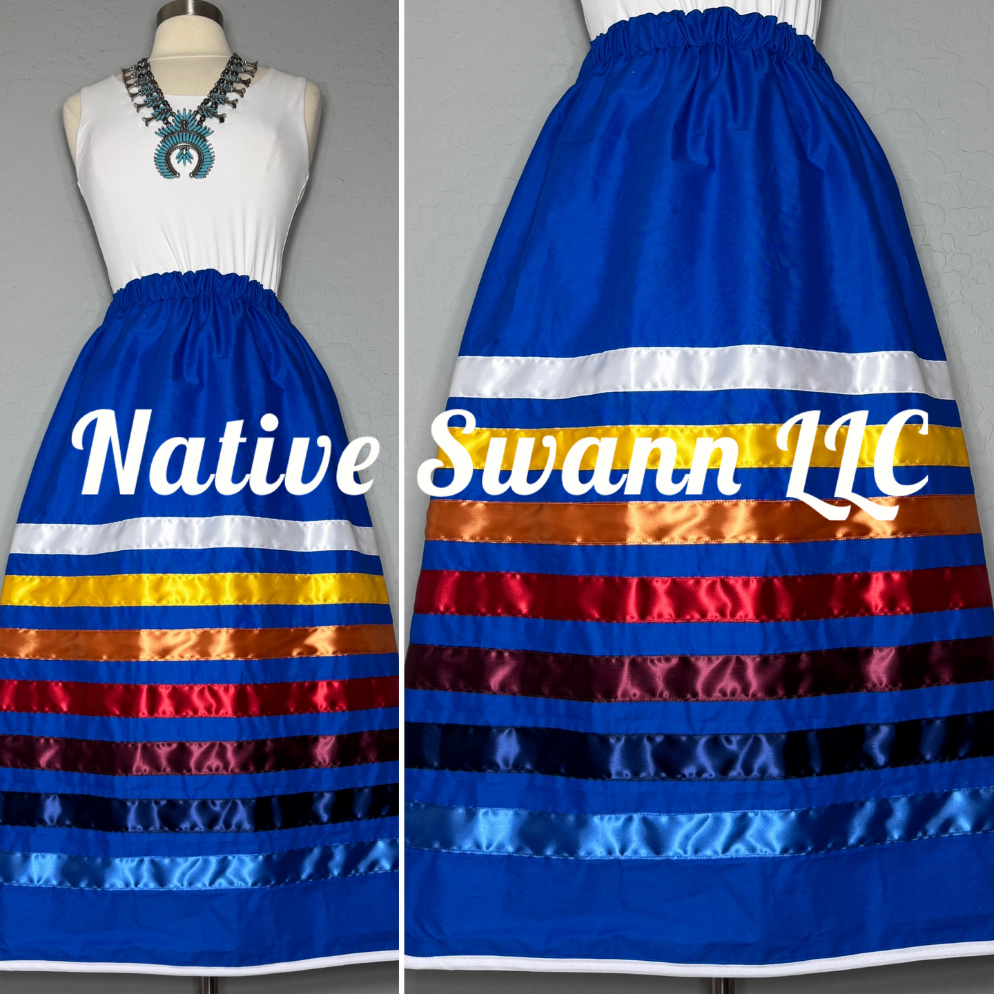 Royal Blue Solid Cotton Ribbon Skirt w/ Pockets