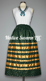 Hunter Green & Gold Snowflakes Cotton Ribbon Skirt