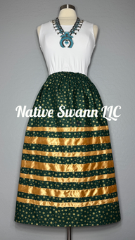 Hunter Green & Gold Snowflakes Cotton Ribbon Skirt