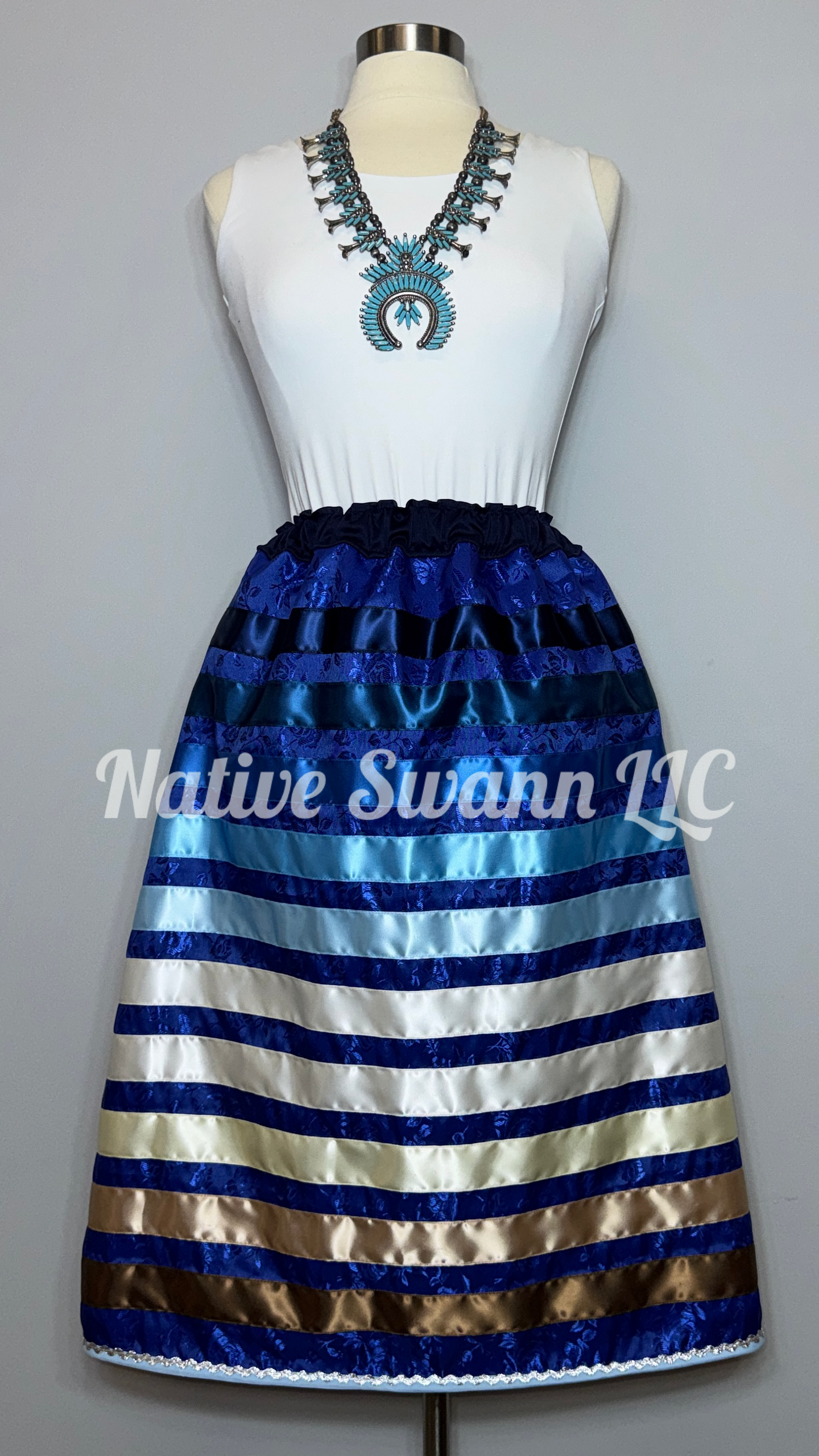 Royal Blue Rose Satin Ribbon Skirt