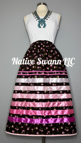 NEW Pink+Fuchsia Flowers Cotton Ribbon Skirt w/ Pockets